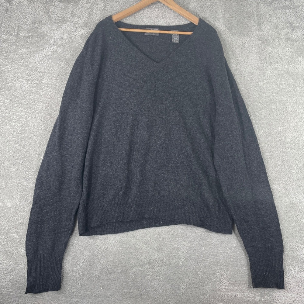 Lord & Taylor Sweater Mens XL Charcoal Grey Lambswool V Neck Pullover Knit